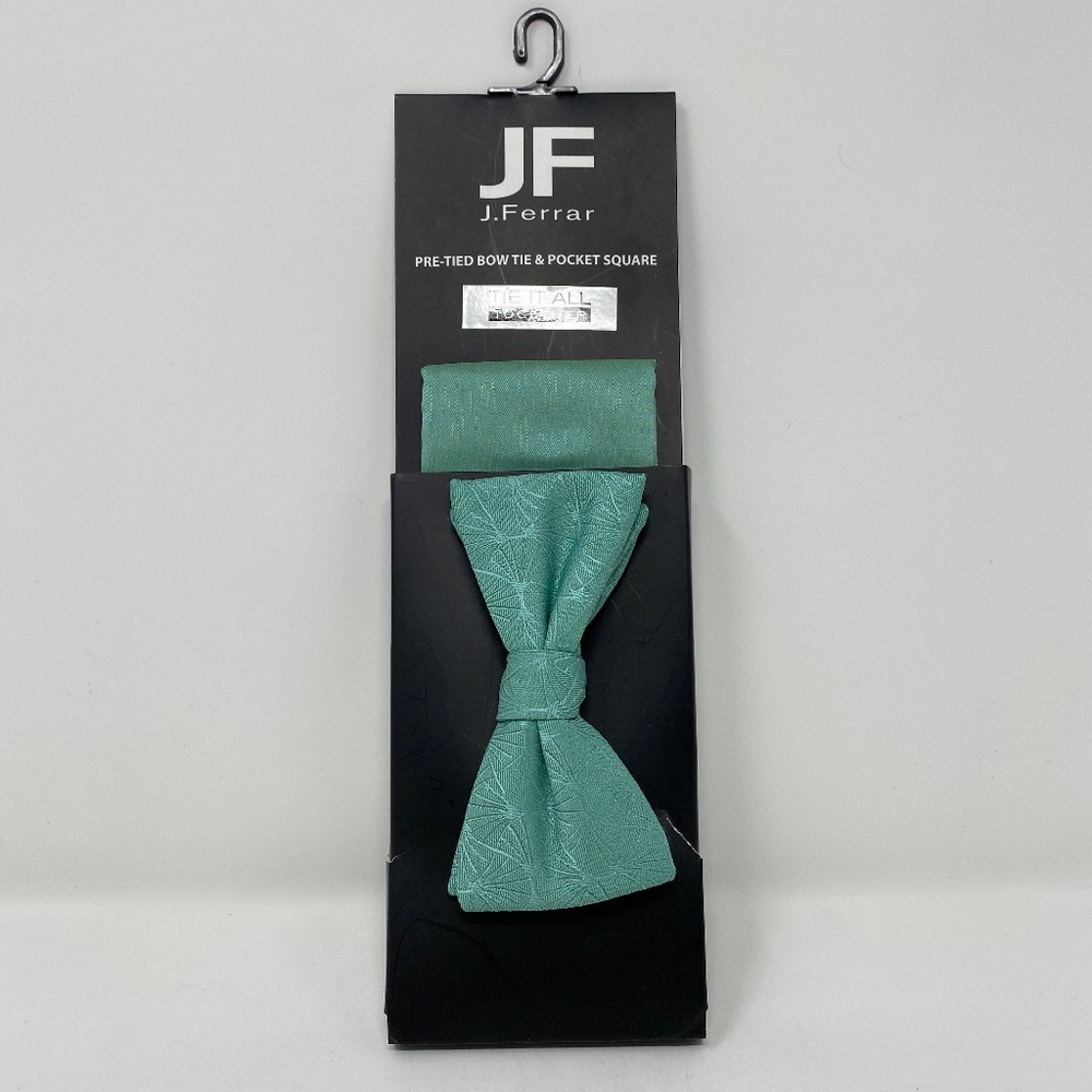 JF J. Ferrar Bow Tie & Pocket Square Combo Teal
